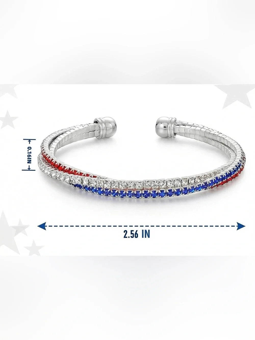 Anthropologie Red, White, and Blue Rhinestone Bangle Bracelet
